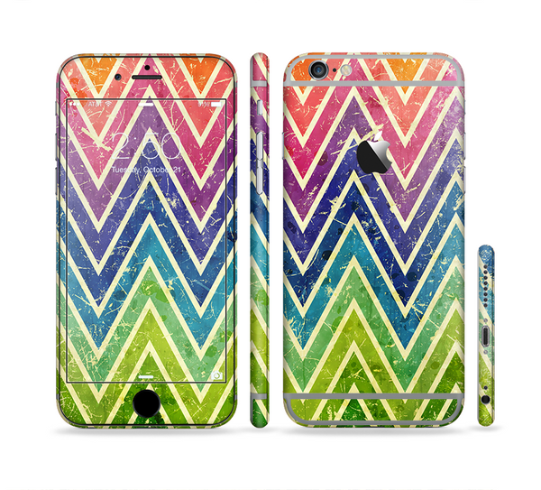 The Grunge Vibrant Green and Neon Chevron Pattern Sectioned Skin Series for the Apple iPhone 6