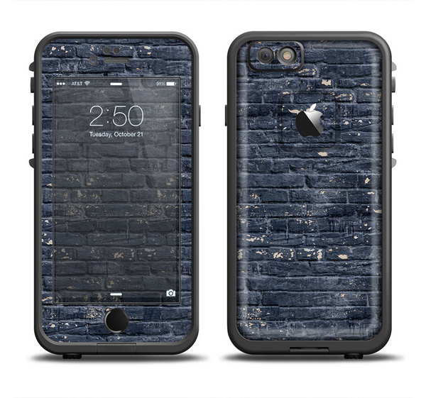 The Grungy Dark Blue Brick Wall Apple iPhone 6 LifeProof Fre Case Skin Set
