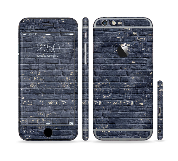 The Grungy Dark Blue Brick Wall Sectioned Skin Series for the Apple iPhone 6 Plus