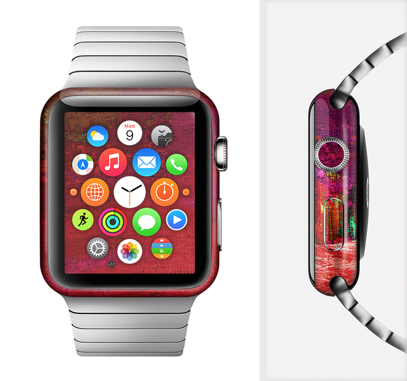 The Grungy Red Abstract Paint Full-Body Skin Kit for the Apple Watch