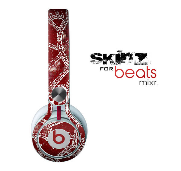 The Grungy Red & White Stitched Pattern Skin for the Beats by Dre Mixr Headphones