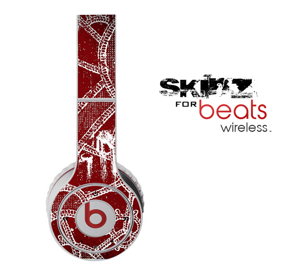 The Grungy Red & White Stitched Pattern Skin for the Beats by Dre Wireless Headphones