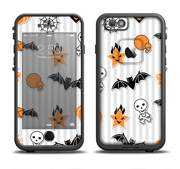 The Halloween Icons Over Gray & White Striped Surface  Apple iPhone 6 LifeProof Fre Case Skin Set