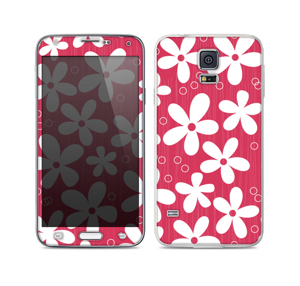 The Hanging White Vector Floral Over Red Skin For the Samsung Galaxy S5