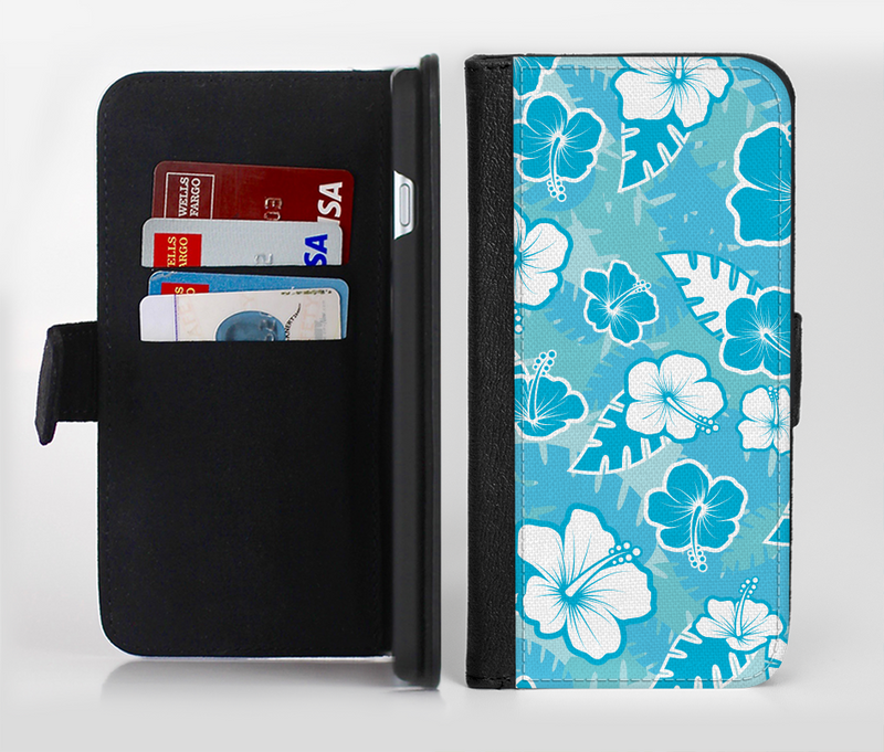 The Hawaiian Floral Pattern V4 Ink-Fuzed Leather Folding Wallet Credit-Card Case for the Apple iPhone 6/6s, 6/6s Plus, 5/5s and 5c