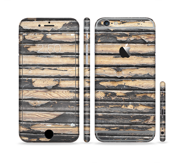 The Horizontal Peeled Dark Wood Sectioned Skin Series for the Apple iPhone 6 Plus