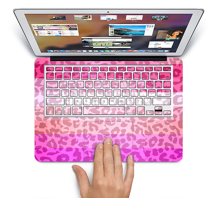 The Hot Pink Striped Cheetah Print Skin Set for the Apple MacBook