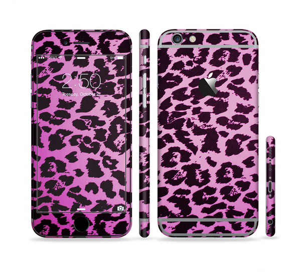 The Hot Pink Vector Leopard Print Sectioned Skin Series for the Apple iPhone 6