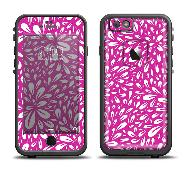 The Hot Pink & White Floral Sprout Apple iPhone 6 LifeProof Fre Case Skin Set