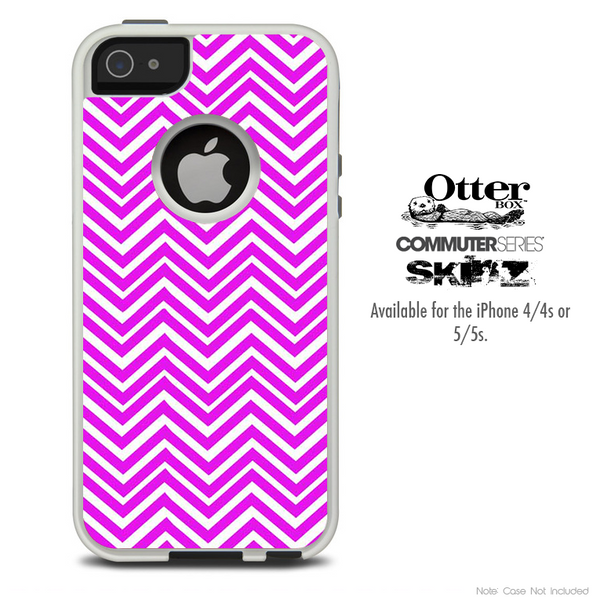 The Hot Pink & White Sharp Chevron Skin For The iPhone 4-4s or 5-5s Otterbox Commuter Case