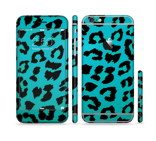 The Hot Teal Vector Leopard Print Sectioned Skin Series for the Apple iPhone 6 Plus