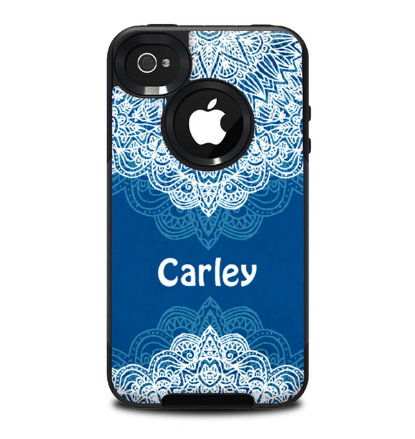 The Intricate Blue & White Snowflake Name Script Skin for the iPhone 4-4s OtterBox Commuter Case