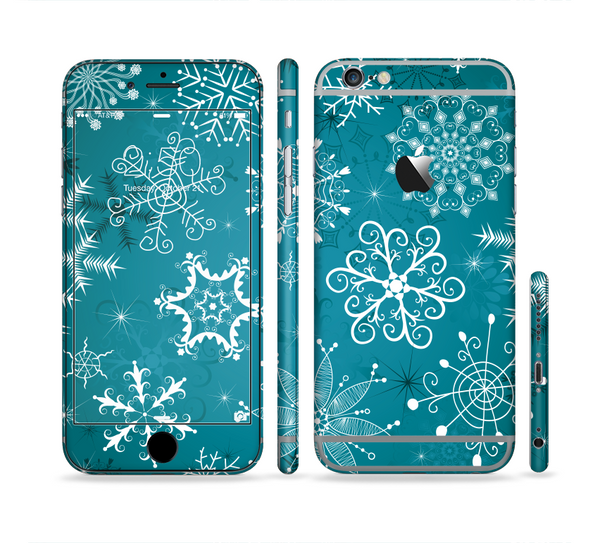 The Intricate Snowflakes with Green Background Sectioned Skin Series for the Apple iPhone 6 Plus