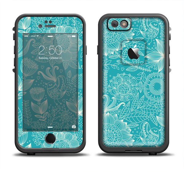 The Intricate Teal Floral Pattern Apple iPhone 6/6s LifeProof Fre Case Skin Set