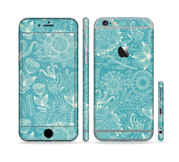 The Intricate Teal Floral Pattern Sectioned Skin Series for the Apple iPhone 6 Plus