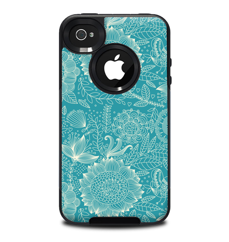 The Intricate Teal Floral Pattern Skin for the iPhone 4-4s OtterBox Commuter Case