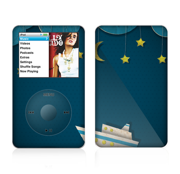 The Layered Paper Night Ship with Gold Stars Skin For The Apple iPod Classic
