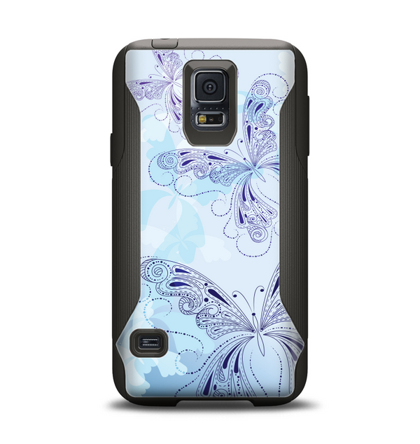 The Light Blue Butterfly Outline Samsung Galaxy S5 Otterbox Commuter Case Skin Set
