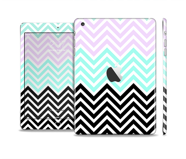 The Light Teal & Purple Sharp Black Chevron Skin Set for the Apple iPad Mini 4