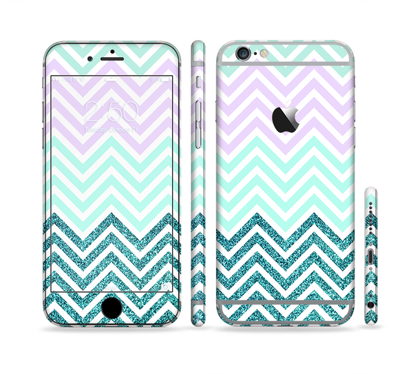 The Light Teal & Purple Sharp Glitter Print Chevron Sectioned Skin Series for the Apple iPhone 6