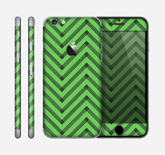 The Lime Green Black Sketch Chevron Skin for the Apple iPhone 6