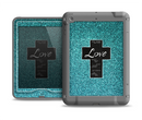 The Love is Patient Cross on Teal Glitter Print Apple iPad Air LifeProof Nuud Case Skin Set