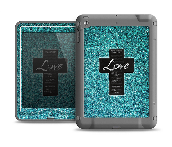 The Love is Patient Cross on Teal Glitter Print Apple iPad Air LifeProof Nuud Case Skin Set