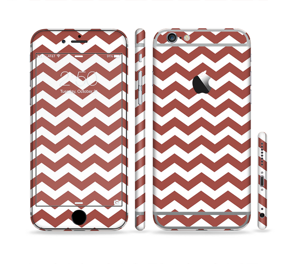The Maroon & White Chevron Pattern Sectioned Skin Series for the Apple iPhone 6