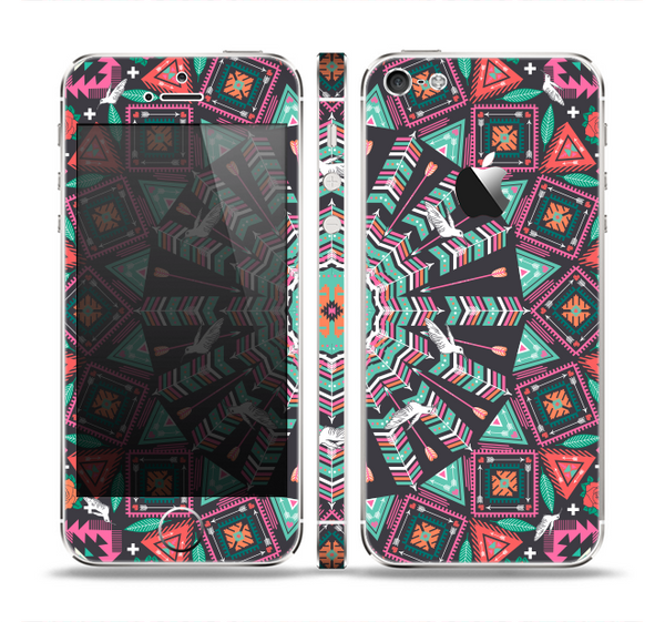The Mirrored Coral and Colored Vector Aztec Pattern Skin Set for the Apple iPhone 5