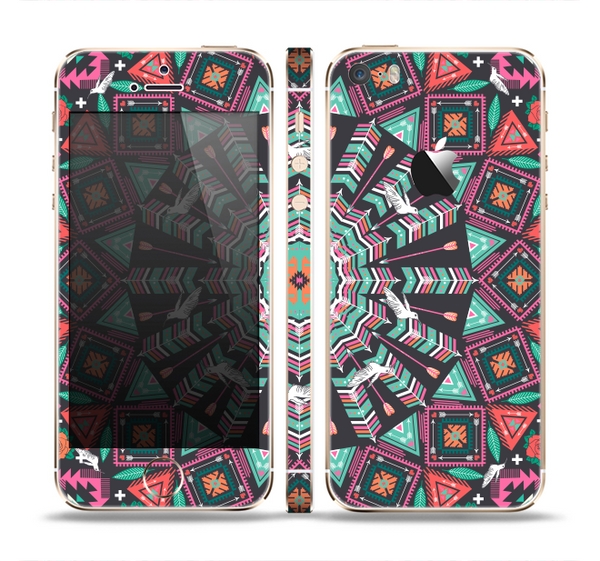 The Mirrored Coral and Colored Vector Aztec Pattern Skin Set for the Apple iPhone 5s