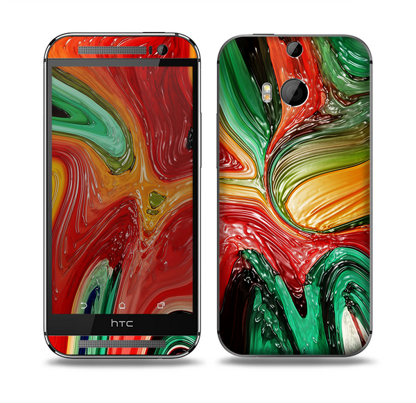 The Mixed Orange & Green Paint Skin for the HTC One M8