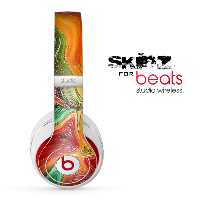 The Mixed Orange & Green Paint Skin for the Beats by Dre Studio Wireless Headphones