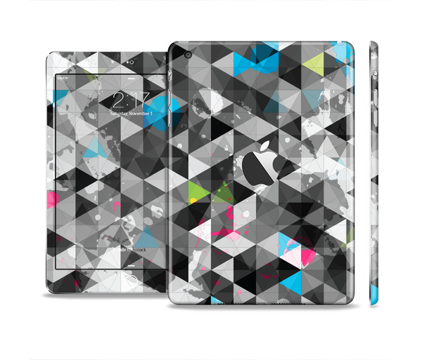 The Modern Black & White Abstract Tiled Design with Blue Accents Skin Set for the Apple iPad Mini 4