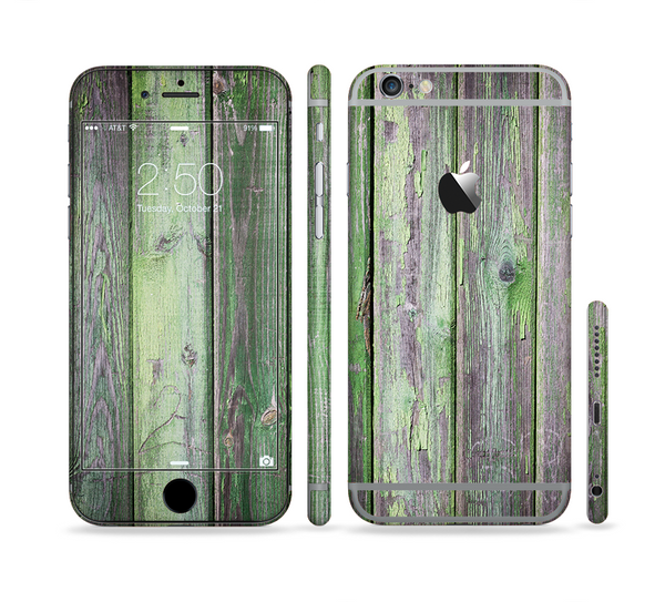 The Mossy Green Wooden Planks Sectioned Skin Series for the Apple iPhone 6 Plus