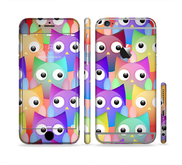 The Multicolored Shy Owls Pattern Sectioned Skin Series for the Apple iPhone 6