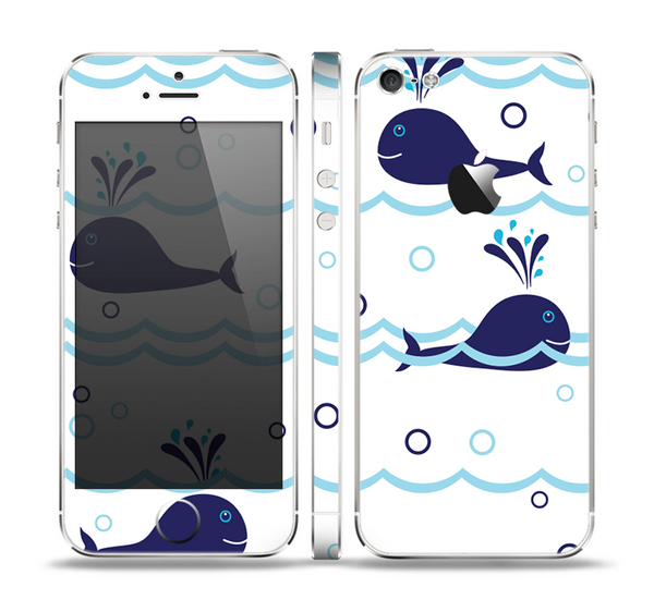 The Navy Blue Smiley Whales Skin Set for the Apple iPhone 5
