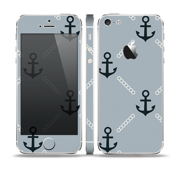 The Navy & Gray Vintage Solid Color Anchor Linked Skin Set for the Apple iPhone 5