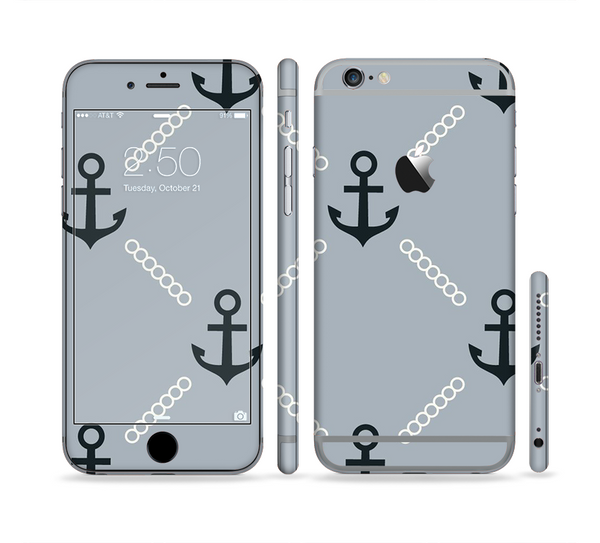 The Navy & Gray Vintage Solid Color Anchor Linked Sectioned Skin Series for the Apple iPhone 6 Plus