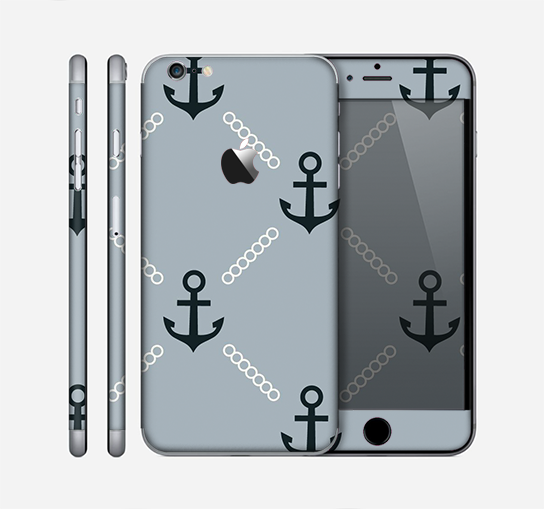 The Navy & Gray Vintage Solid Color Anchor Linked Skin for the Apple iPhone 6 Plus