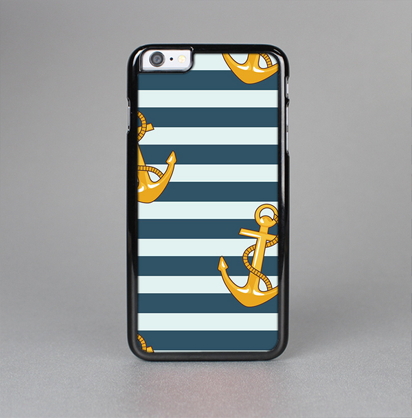 The Navy Striped with Gold Anchors Skin-Sert Case for the Apple iPhone 6 Plus