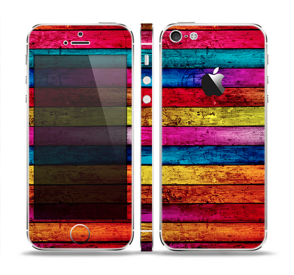 The Neon Color Wood Planks Skin Set for the Apple iPhone 5