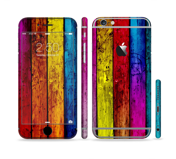 The Neon Color Wood Planks Sectioned Skin Series for the Apple iPhone 6 Plus