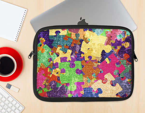 The Neon Colored Puzzle Pieces Ink-Fuzed NeoPrene MacBook Laptop Sleeve