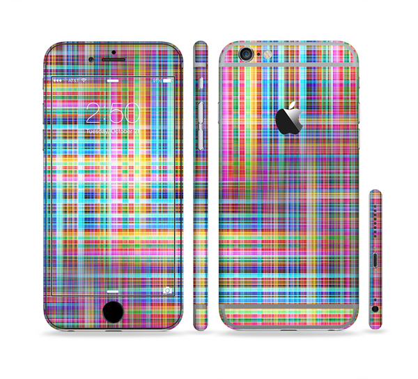 The Neon Faded Rainbow Plaid Sectioned Skin Series for the Apple iPhone 6