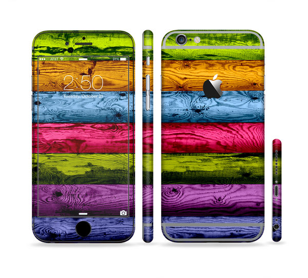 The Neon Heavy Grained Wood Sectioned Skin Series for the Apple iPhone 6