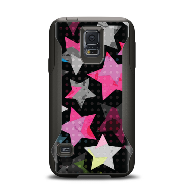 The Neon Highlighted Polka Stars On Black Samsung Galaxy S5 Otterbox Commuter Case Skin Set