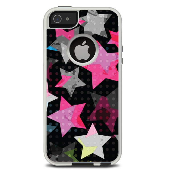 The Neon Highlighted Polka Stars On Black Skin For The iPhone 5-5s Otterbox Commuter Case