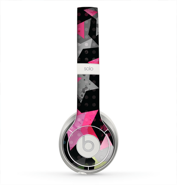 The Neon Highlighted Polka Stars On Black Skin for the Beats by Dre Solo 2 Headphones
