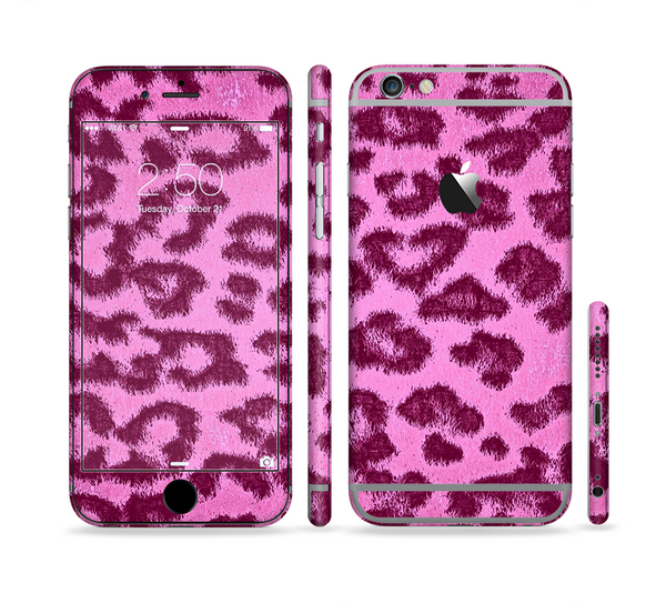 The Neon Pink Cheetah Animal Print Sectioned Skin Series for the Apple iPhone 6 Plus