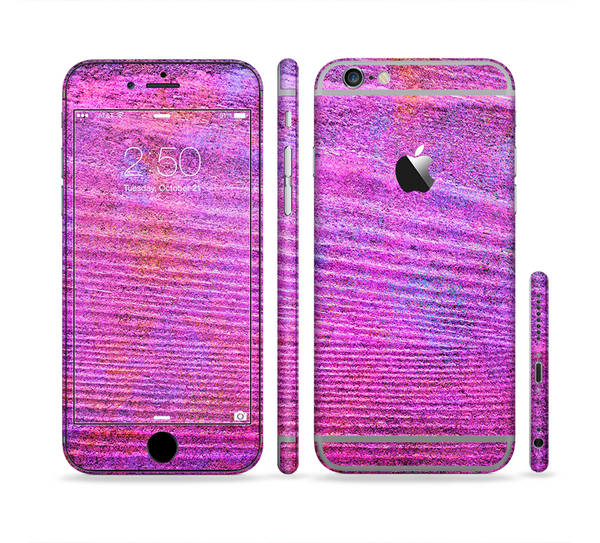 The Neon Pink Dyed Wood Grain Sectioned Skin Series for the Apple iPhone 6 Plus